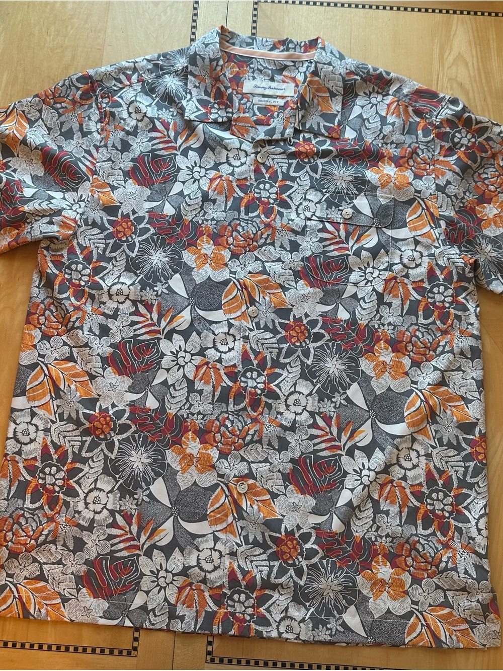 Tommy Bahama Orange, Gray & Red Tropical Floral Camp Shirt